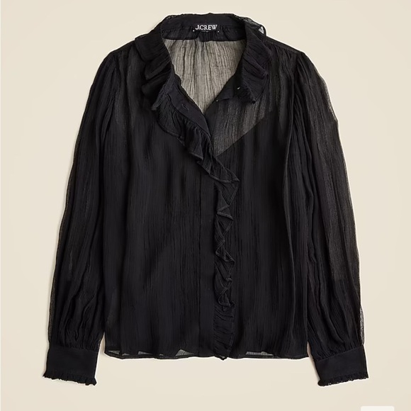 NWOT j crew Ruffle button-up shirt in crinkle chiffon - Picture 4 of 6